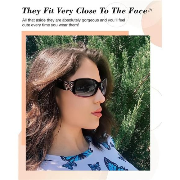 Polarized Sunglasses for Women,  Butterfly Decoration -100% UV Protection